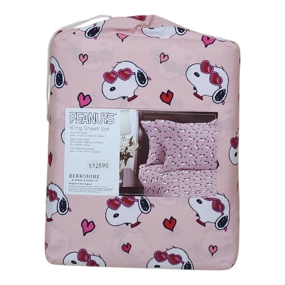 Peanuts Snoopy Pink Hearts King Sheet Set By Berkshire Valentines Day - Picture 3 of 7